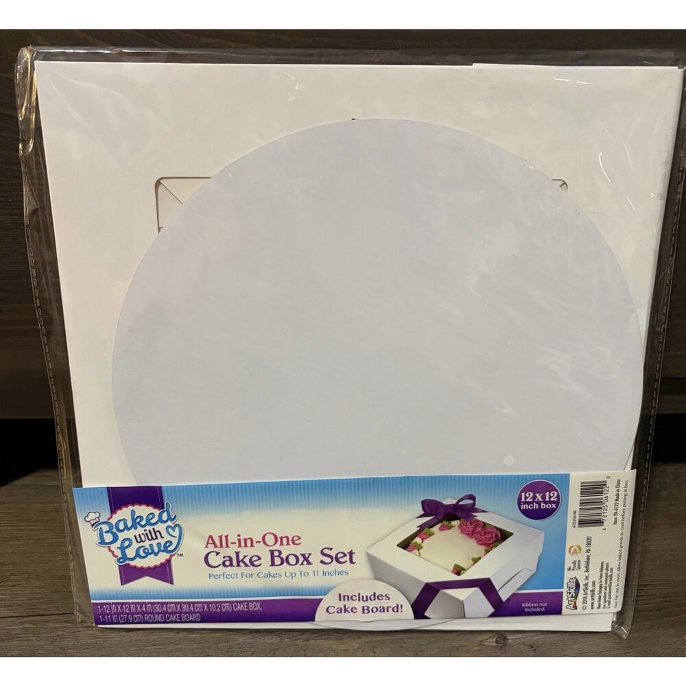 Baked With Love All-in-One Cake Box Set 12x12 w/ Round Cake Board Fits 11” Cake